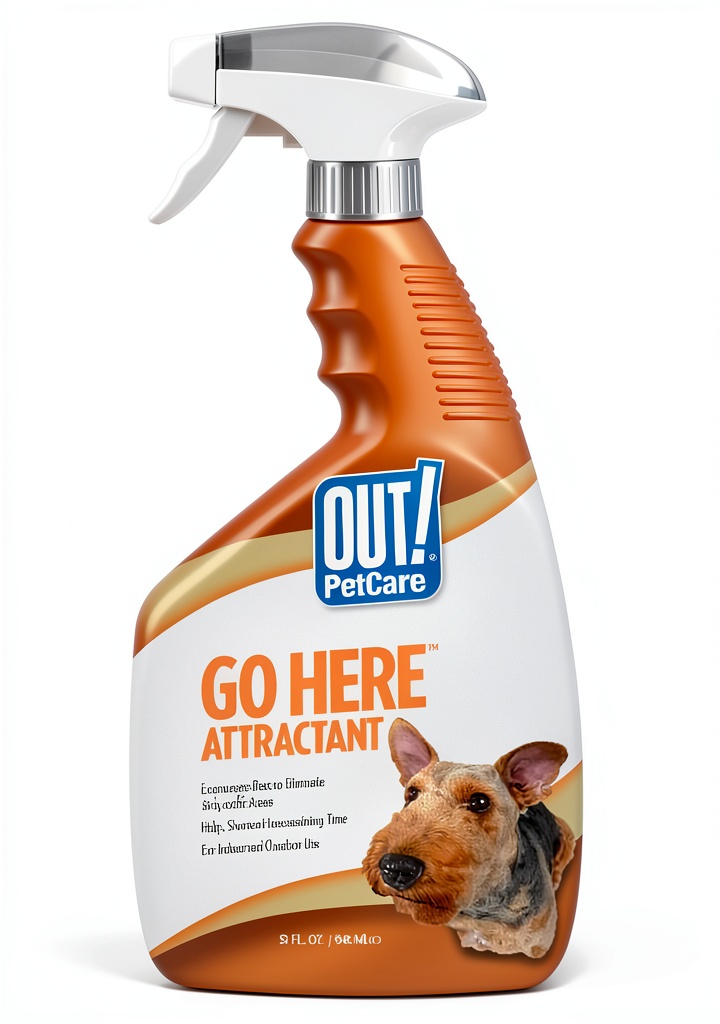 OUT Dog Attractant Spray bottle on a training pad