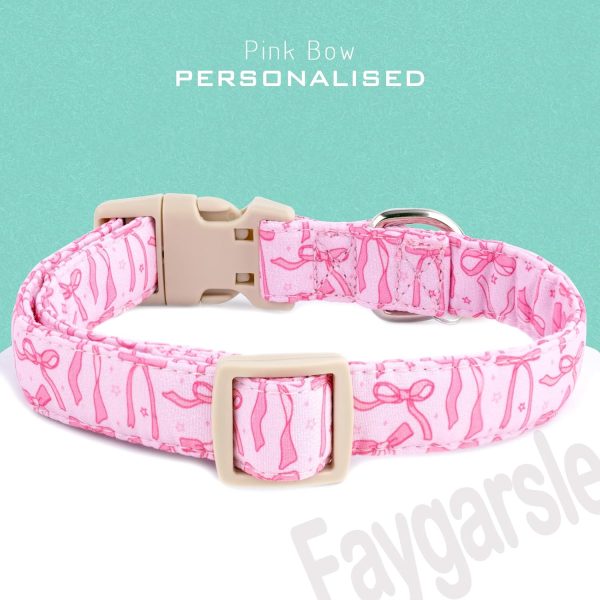 Faygarsle Dog Collar Pink Bow Cotton Adjustable Pet Collar-1