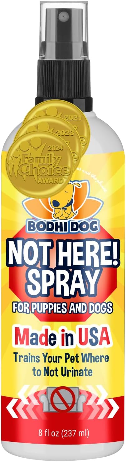Applying Bodhi Dog Not Here Spray on a sofa to prevent chewing
