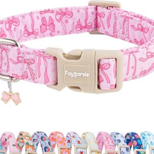 Faygarsle Dog Collar Pink Bow Cotton Adjustable Pet Collar-0