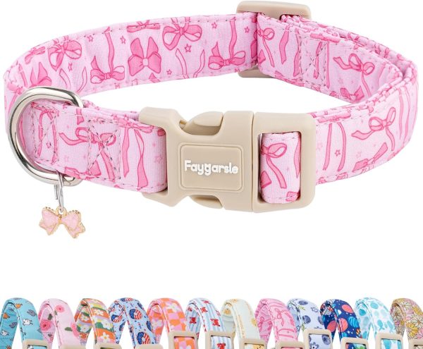 Faygarsle Dog Collar Pink Bow Cotton Adjustable Pet Collar-0