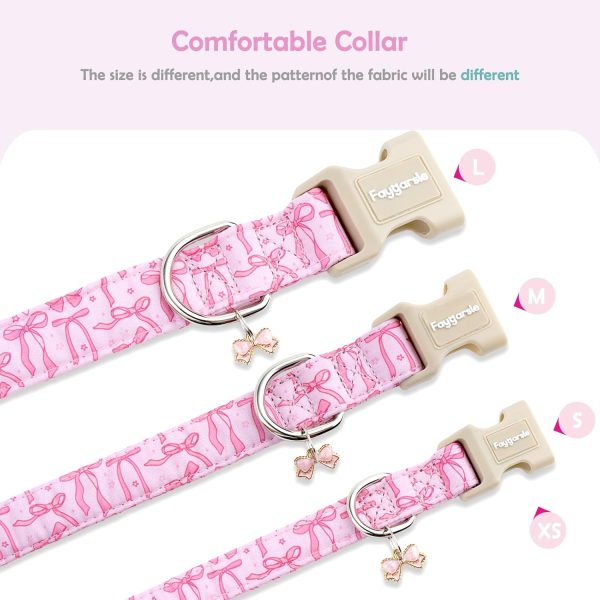 Faygarsle Dog Collar Pink Bow Cotton Adjustable Pet Collar-4