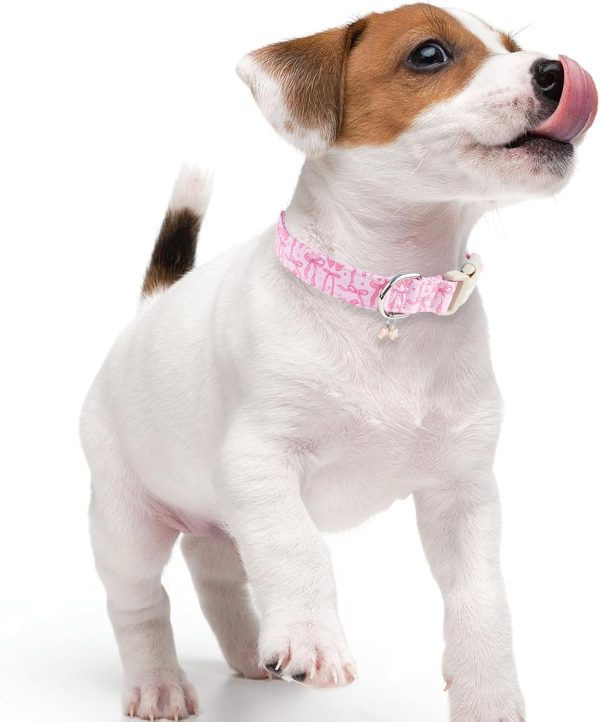 Faygarsle Dog Collar Pink Bow Cotton Adjustable Pet Collar-5