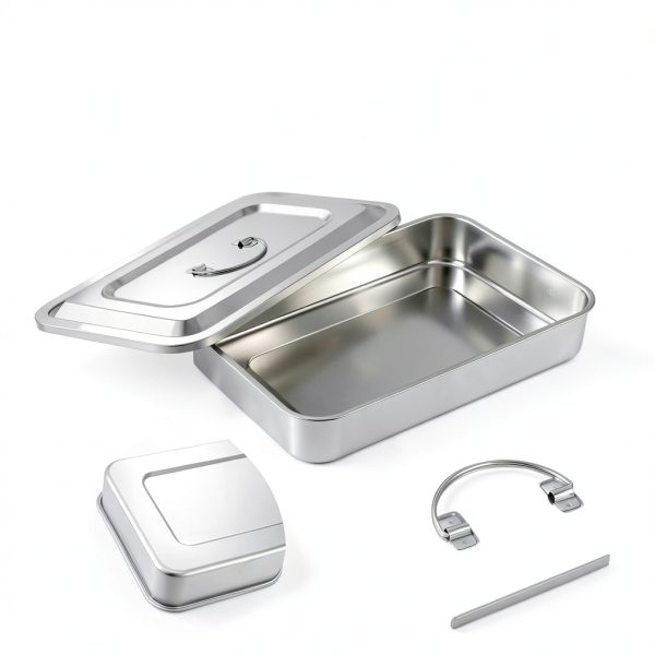2 Pcs Medical Tray with Lid 201 Stainless Steel Dental Instruments Tray Organizer Holder Sterilized Metal Box with Lid and Handle Grip for Medical Surgical Dental Instruments (12 Inch)-2
