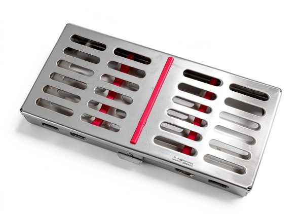New Premium German Stainless Dental Autoclave Sterilization Cassette Rack Box Tray for 7 Instruments Pink-1
