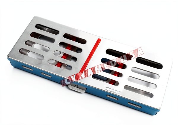 New German Stainless Dental Autoclave Sterilization Cassette Rack Box Tray for 5 Instrument RED-0