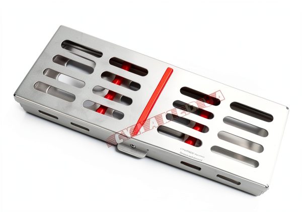 New German Stainless Dental Autoclave Sterilization Cassette Rack Box Tray for 5 Instrument RED-2