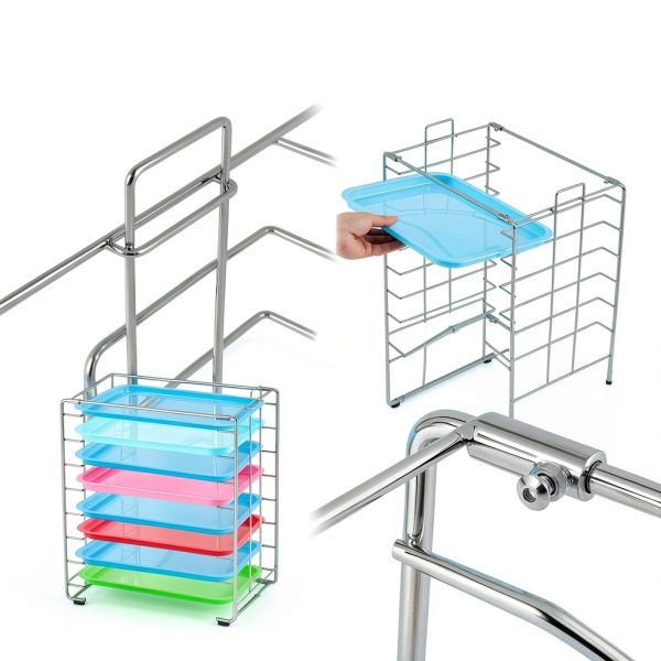 Moxweyeni Instrument Tray Rack Dental Instruments Organizer Chrome Tray Rack for Size B Trays and Lids, Holds 8 Trays-3