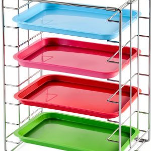 Moxweyeni Instrument Tray Rack Dental Instruments Organizer Chrome Tray Rack for Size B Trays and Lids, Holds 8 Trays-0