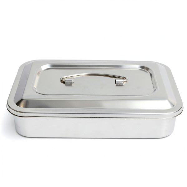 Stainless Steel Instrument Tray Organizer Holder with Lid & Handle Grip-1