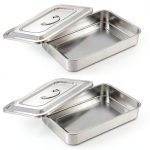 2 Pcs Medical Tray with Lid 201 Stainless Steel Dental Instruments Tray Organizer Holder Sterilized Metal Box with Lid and Handle Grip for Medical Surgical Dental Instruments (12 Inch)-0
