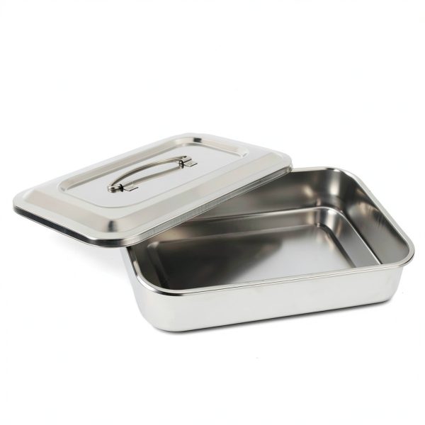 Stainless Steel Instrument Tray Organizer Holder with Lid & Handle Grip-0