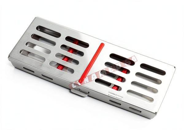 New German Stainless Dental Autoclave Sterilization Cassette Rack Box Tray for 5 Instrument RED-3