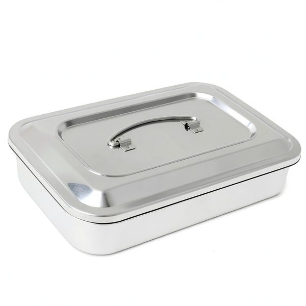Stainless Steel Instrument Tray Organizer Holder with Lid & Handle Grip-2