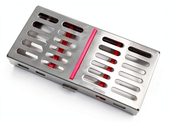 New Premium German Stainless Dental Autoclave Sterilization Cassette Rack Box Tray for 7 Instruments Pink-0