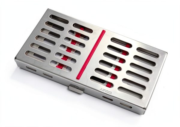 New Premium German Stainless Dental Autoclave Sterilization Cassette Rack Box Tray for 7 Instruments Pink-3