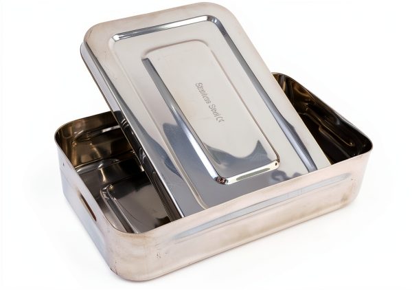 Stainless Steel LAB Dental Sterilizer Instrument Box, Organizer Jewelry/Tool Storage Tray with Lid - 8L x 5W x 2H-0