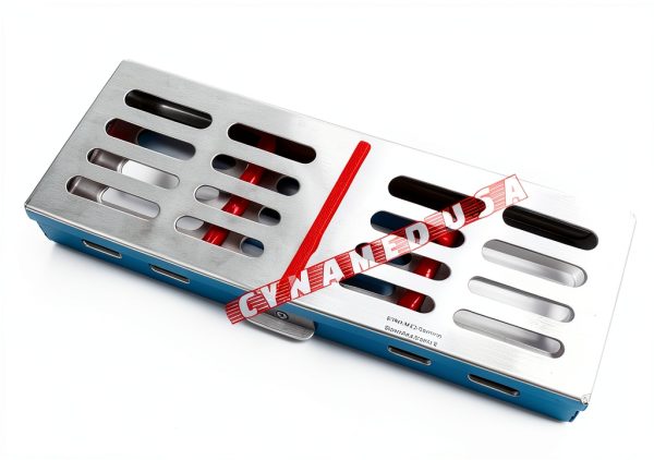 New German Stainless Dental Autoclave Sterilization Cassette Rack Box Tray for 5 Instrument RED-1