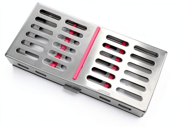 New Premium German Stainless Dental Autoclave Sterilization Cassette Rack Box Tray for 7 Instruments Pink-2