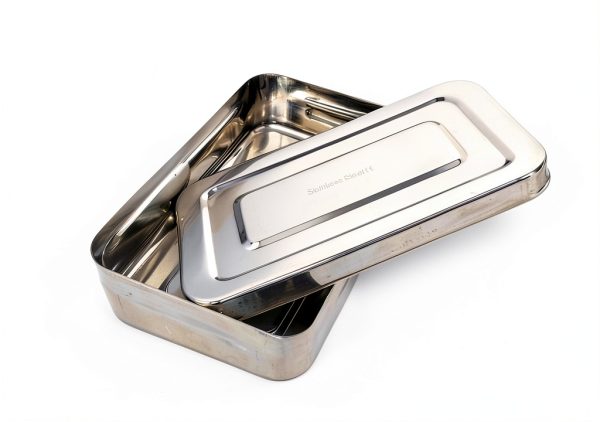 Stainless Steel LAB Dental Sterilizer Instrument Box, Organizer Jewelry/Tool Storage Tray with Lid - 8L x 5W x 2H-2